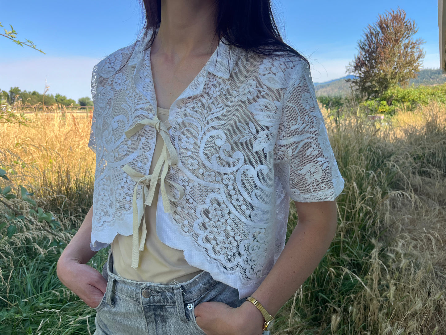 Dahlia Lace Top Tie Front - S/M