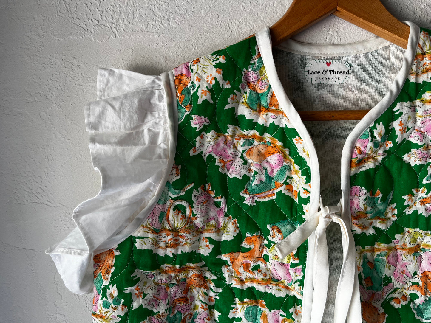 Sumer Love Vest - Repurposed Vintage Fabric - Size Medium Green