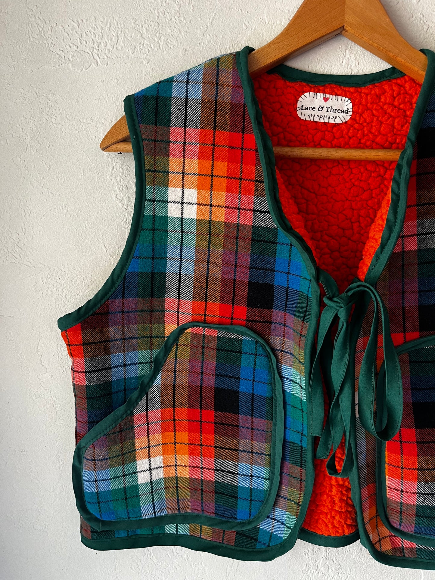 Rainbow Plaid Repurposed Vest Cropped- Size Medium
