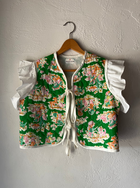 Sumer Love Vest - Repurposed Vintage Fabric - Size Medium Green