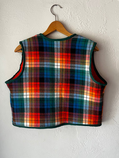 Rainbow Plaid Repurposed Vest Cropped- Size Medium